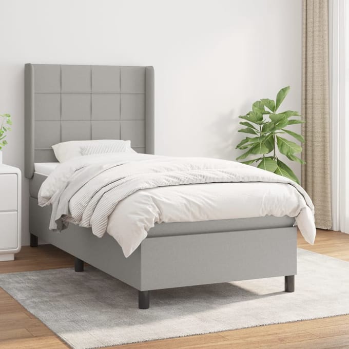 vidaXL - Boxspring - met - matras - stof - lichtgrijs - 90x200 - cm