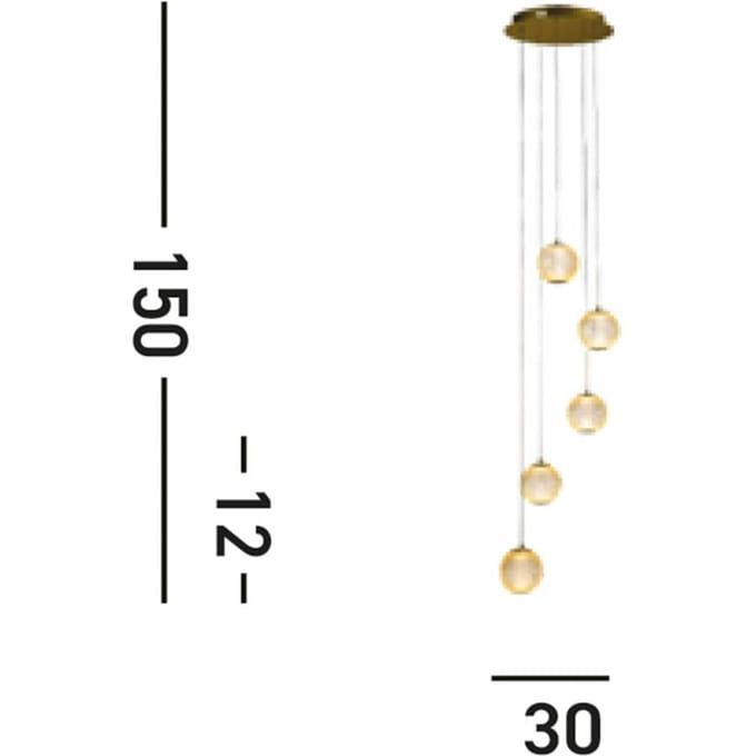 Searchlight LED hanglamp Allure, 5-lamps, rond, messingkleurig, acryl