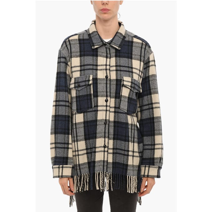 Ruitjesmotief EXPLORER Overshirt met dubbele borstzak en in blauw