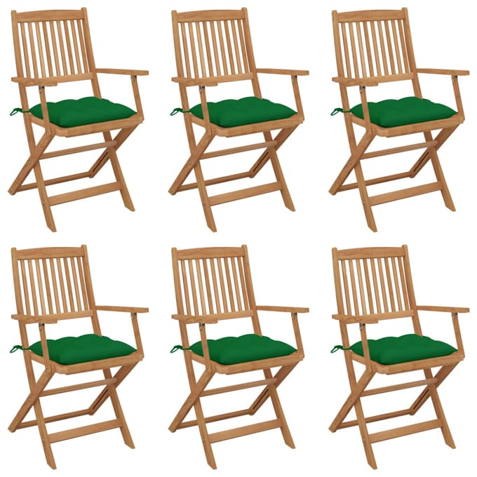 vidaXL - Inklapbare - stoelen - 6 - st - met - kussens - massief - acaciahout