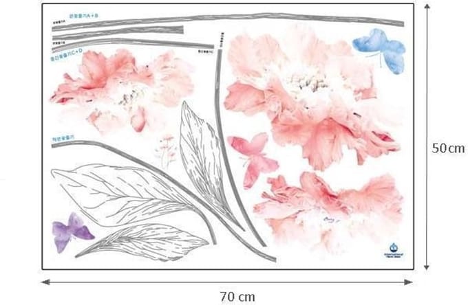 Muurstickers, decoratief zelfklevend, lichtroze bloemen en vlinders