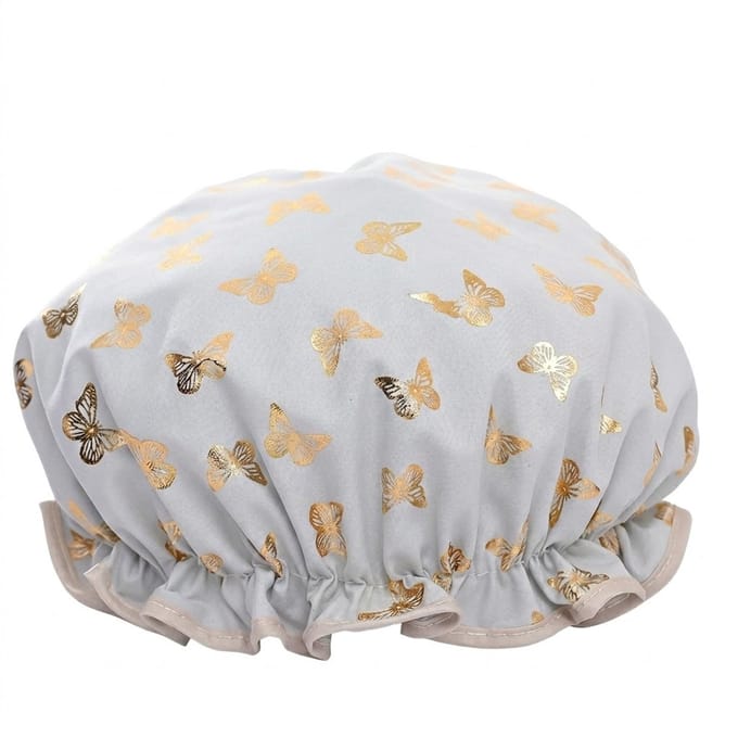 Grijs goudkleurig vlinder douche muts dames waterdichte badmuts elastische herbruikbare shower cap