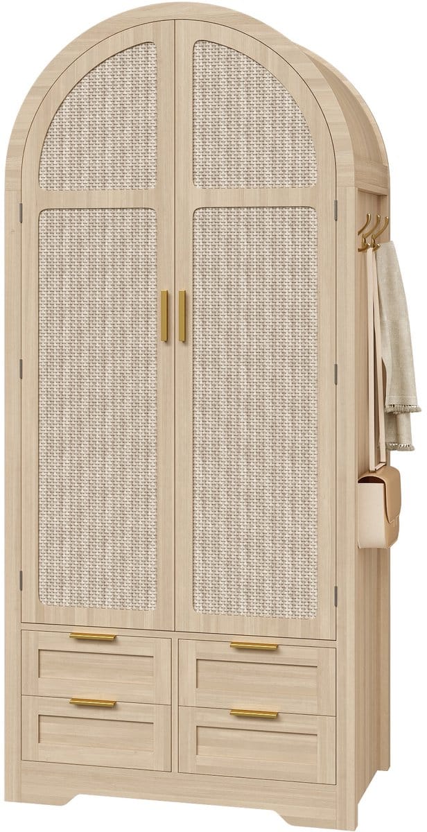 Kledingkast - Modern - Garderobekast met Gebogen Deuren - met Kledingstang en Laden - Hout - Wit