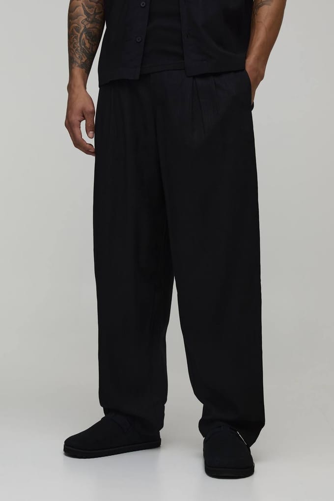 Balloon Fit Linen Blend Co-Ord Half & Half Trouser | Black | Size Small
