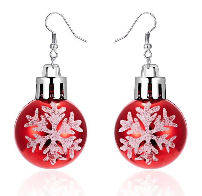 Oorbellen kerstballen rood sneeuwvlok 2,5 cm
