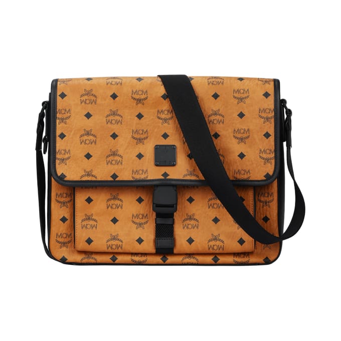 MCM Klassik Visetos Monogram Verstelbare Schouderband Leer Messenger Tas Heren tassen Bruin Cognac Zwart MMMCAKK02CO001 Basic Set (Bag+Dust Bag)
