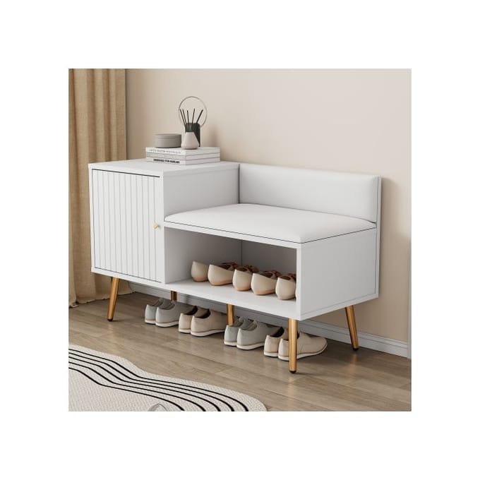 Schoenenkast - MUVOE - Modern - Wit en goud - Gestoffeerd - Opbergruimte wit