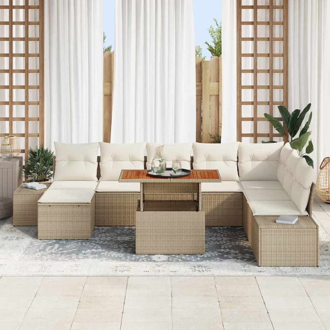 vidaXL - Tuinbank - Set - 9 - st - Beige - poly - rattan