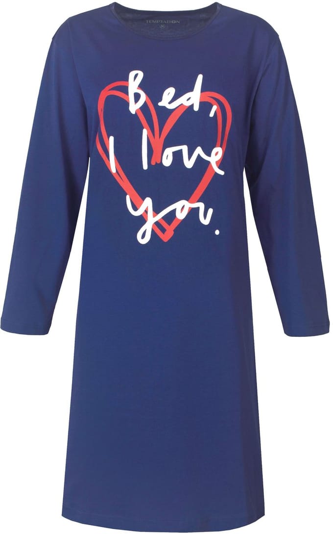 Temptation Dames Big Shirt - Tekstprint op de borst - Donker Blauw - Maat M