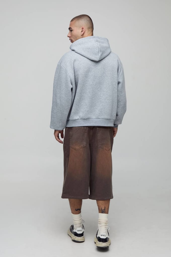 Oversized boxy Ofcl hoodie met koeienprint applique hoodie | Grey Marl | Size Medium