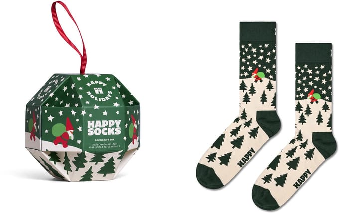 Happy Socks unisex giftbox sokken snow globe groen & wit
