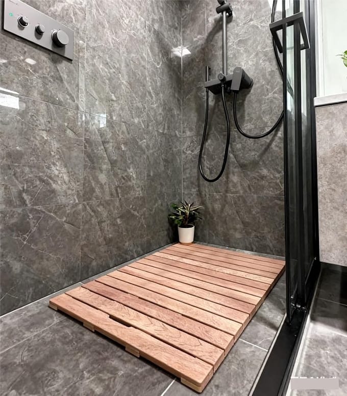 Houten Badmat - Douche Platform - Veilig Douchen - Massief Hout - 66x102cm - Natuurlijk