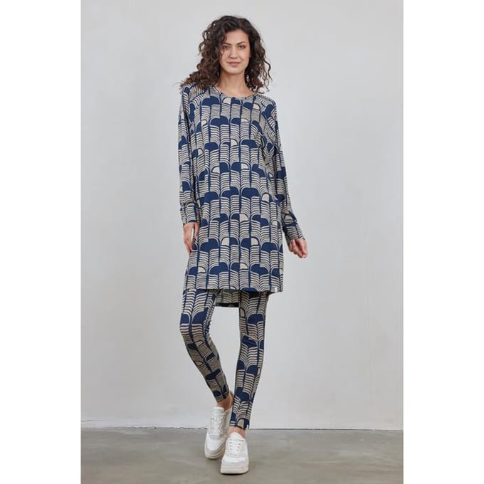 Comfy loose dress Dark blue Glow print