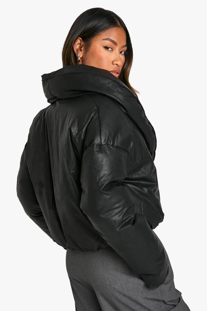 boohoo Dames Gecoate korte donsjas | Black | Maat: 16