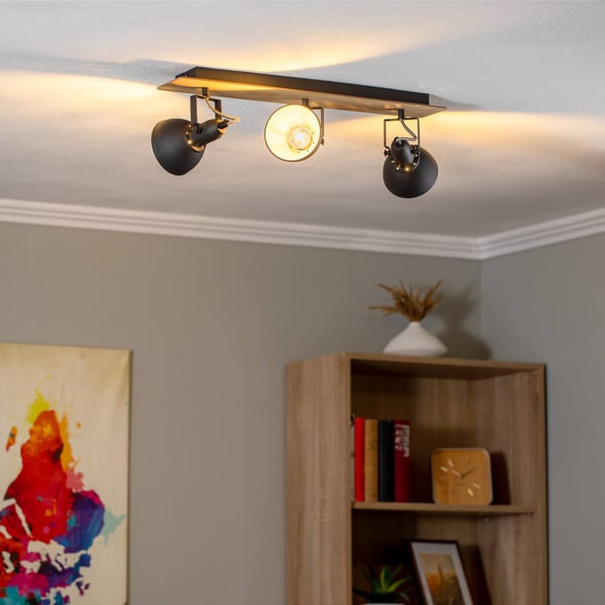Lindby - buitenspot - 3lichts - Staal, hout - H: 16.5 cm - E14 - zwart, licht hout