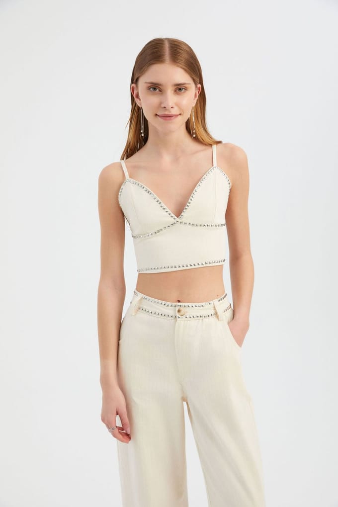 Sweetheart Nek Steentjes Versierde Corset Top