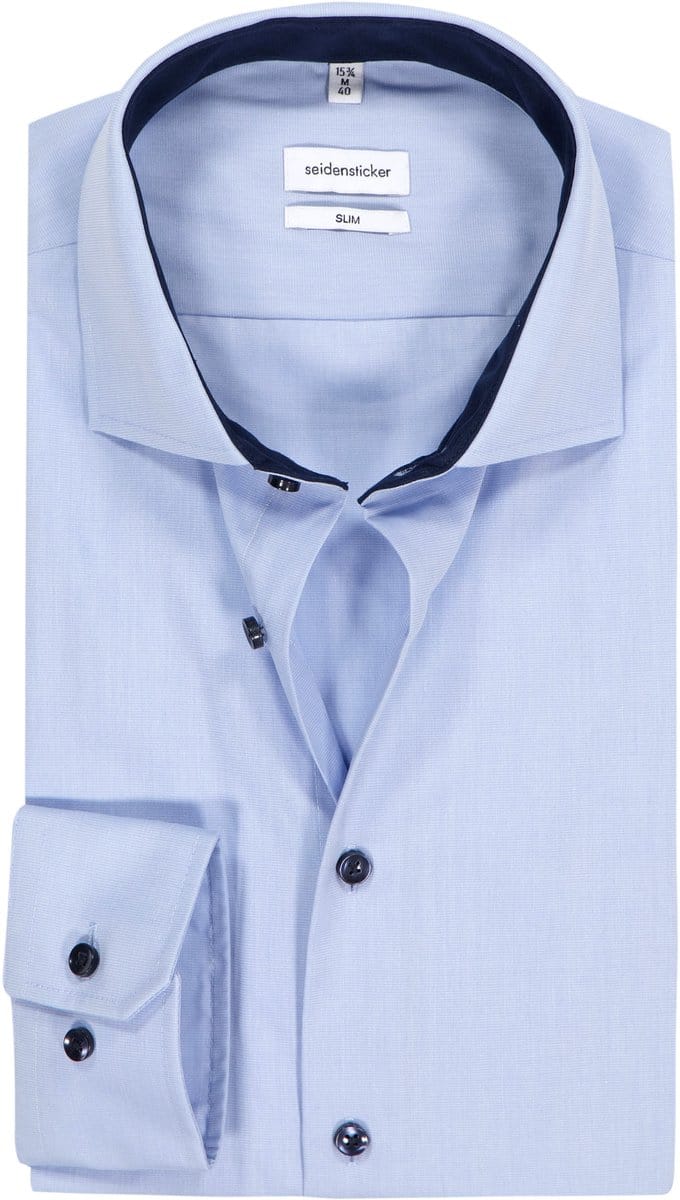 Seidensticker slim fit overhemd - popeline - blauw - Strijkvrij - Boordmaat: 38