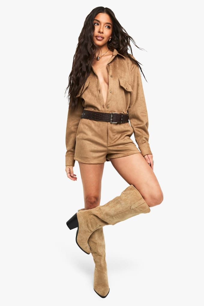 boohoo Dames Suede Look Mini Shorts | Tan | Maat: 14