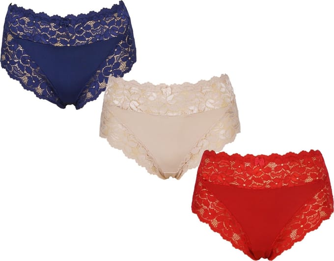 3-Pack Dames tailleslips JC met kant H805 ass. Maat M