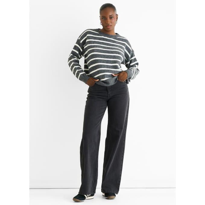Grijze gestreepte oversized trui met grove brei