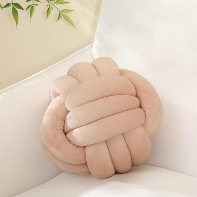 Sierkussen met knopen - Rond kussen - Woondecoratie - Handgemaakt - 27 cm - Beige