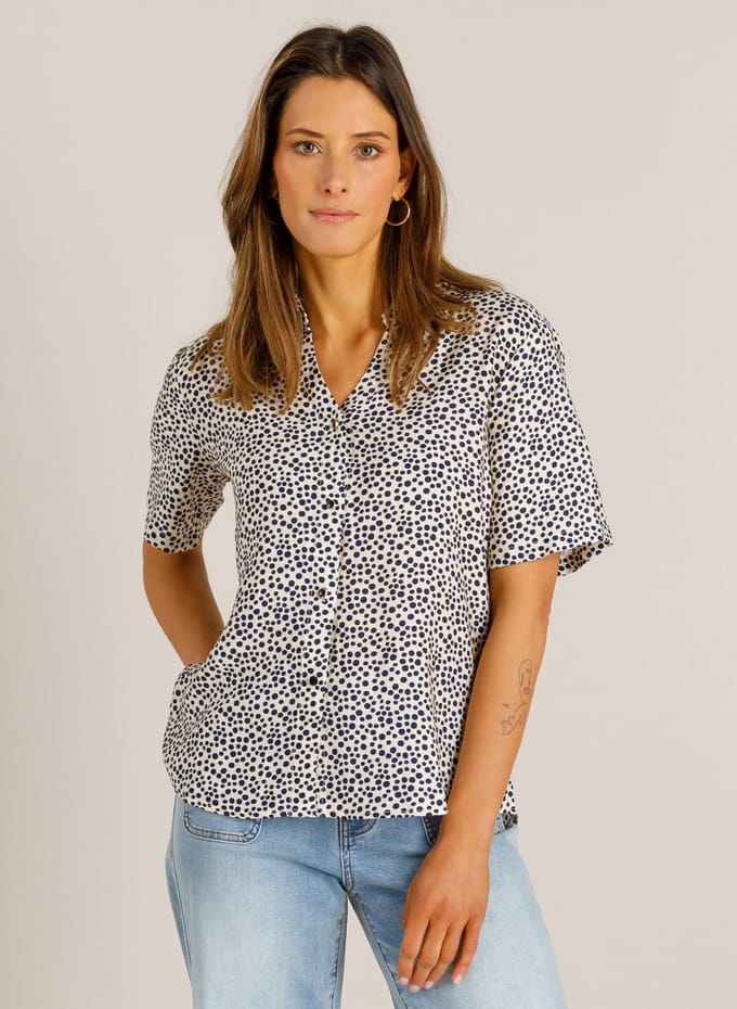 IVY BEAU Veere Tops - Off White/Night Blue - maat 36
