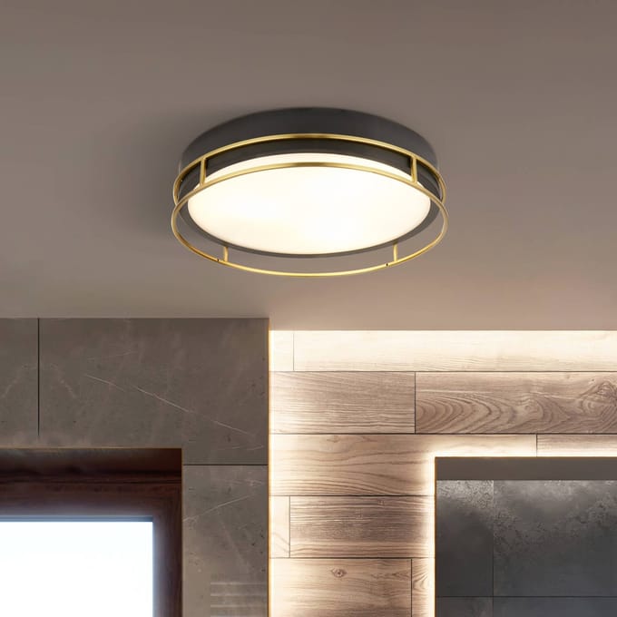 Searchlight Phoenix plafondlamp, Ø 30 cm, zwart/messing, IP44