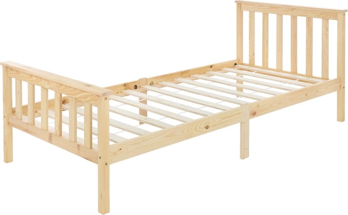 Bedframe eenpersoonsbed 90x200cm van grenenhout in naturel met lattenbodem ML design