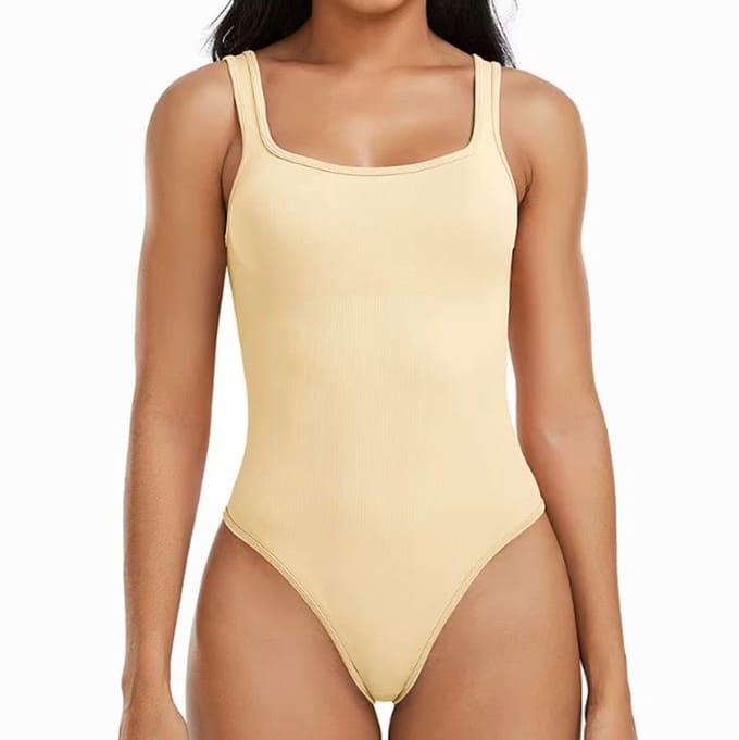 Go Go Gadget - Bodysuit - Brede band - Geribbelde stof - Stretch - Comfortabel - Beige - Maat M/L