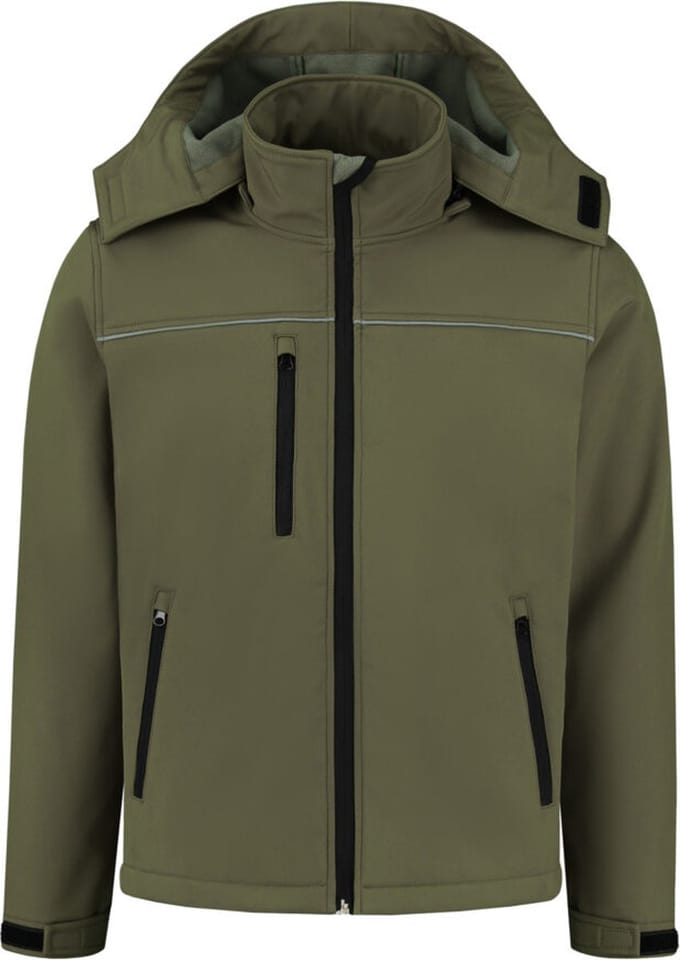 JS Softshell Jas met capuchon - Army - Maat L - SS100