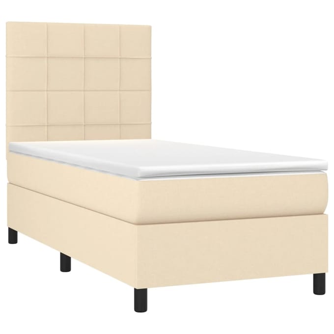 vidaXL - Boxspring - met - matras - en - LED - stof - crèmekleurig - 80x200 - cm