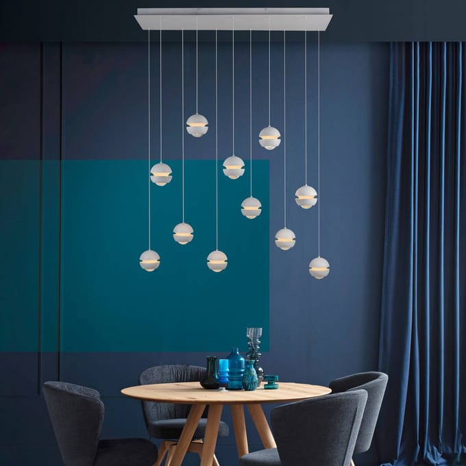 SCHÖNER WOHNEN LED hanglamp Lini wit 11-lamps lang, 3.000 K