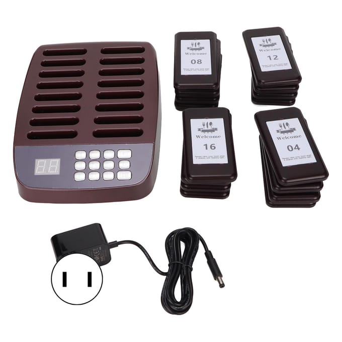 Système de Bip sans Fil 3 Modes Étanche Système d'Appel Restaurant avec 16 Récepteurs pour Café Clinique EU Plug