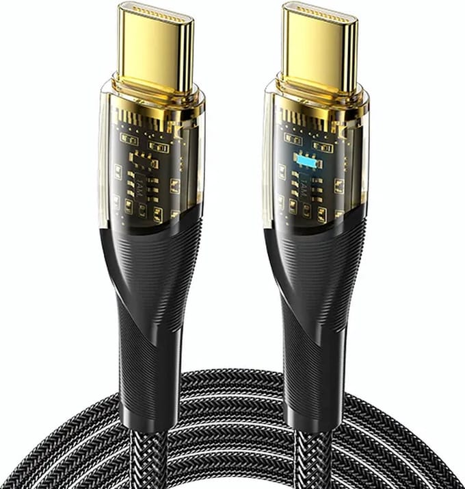 DrPhone WDC3 USB-C naar USB-C Kabel 100W – PD Snelladen 20V/5A – 480 Mbps Data – E-Marker – LED – Nylon – 1M – Zwart