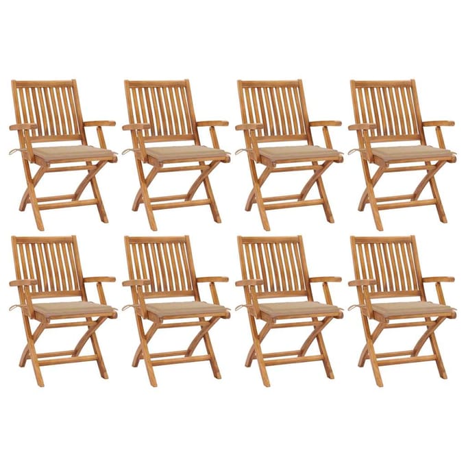 vidaXL - Opklapbare - stoelen - met - kussens, - 8 - stuks, - massief - teakhout