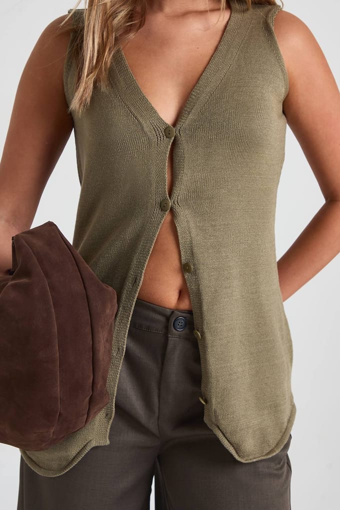 boohoo Dames Longline Gebreid Hesje | Olive | Maat: Small
