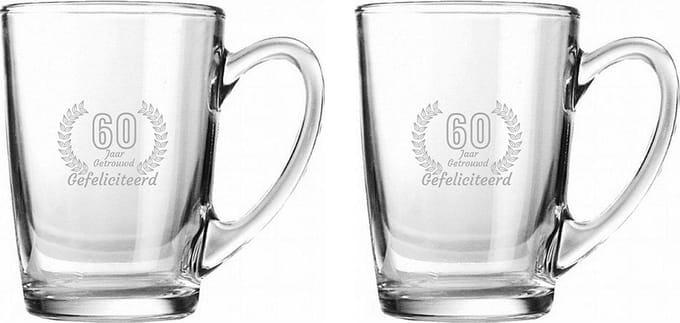 Gegraveerde set Theeglazen 32cl Gefeliciteerd 60 jaar getrouwd