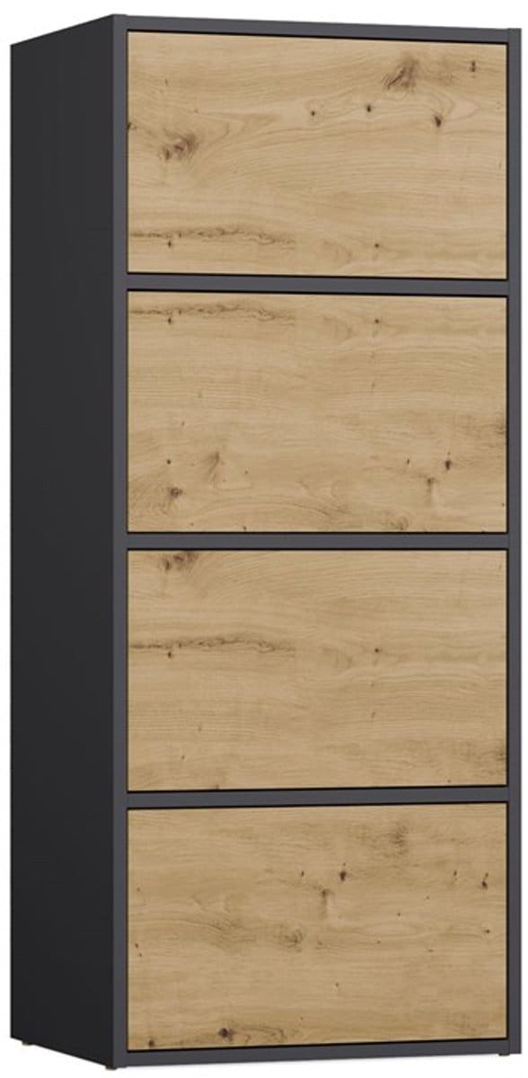 MALWA Alma - Dressoir / opbergkast - TIP-ON greeploos - 4 deuren - Antraciet en Eiken Artisan