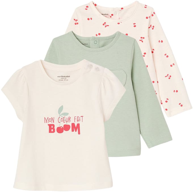 Vertbaudet Set van 3 Basics T-shirts met lange mouwen
