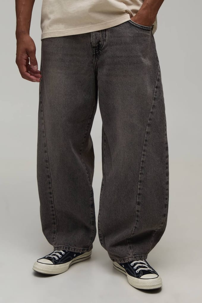 Gewassen Overdye Barrel Leg Jeans | Taupe | Size 30R