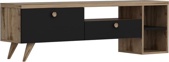 TV Meubel - Stijlvol Zwart & Eiken Design - 150x47x35cm - Duurzaam Melamine