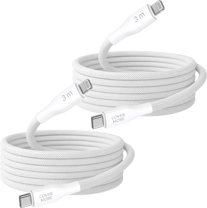 Usb-c naar Lightning kabel 3 meter - Oplaadkabel geschikt voor iPhone - Snellader - Oplaadkabel - Stevig - Nylon - Wit - 2 stuks