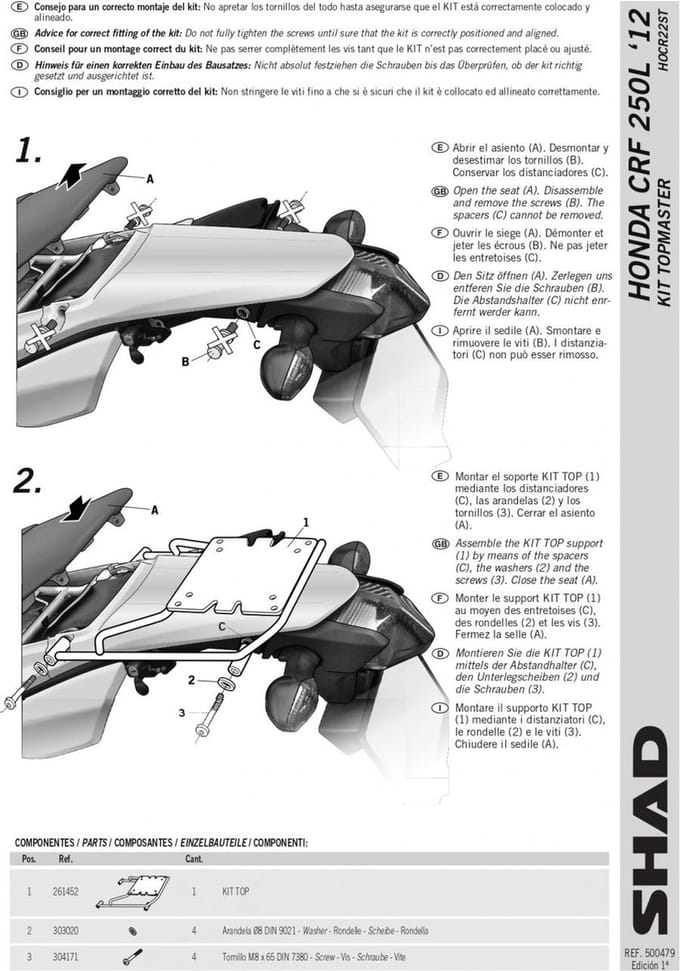 Support de top case Shad pour moto Honda CRF 250 L 2012 à 2017 H0CR22ST Neuf