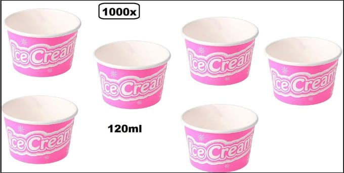 1000x IJsbeker IceCream 120ml roze karton - schepijs softijs ijsje zomer