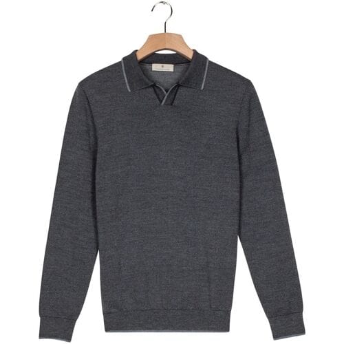 Thomas Maine Trui Polo Pullover V-Collar Jacquard Knit Herringbone Light Denim / male