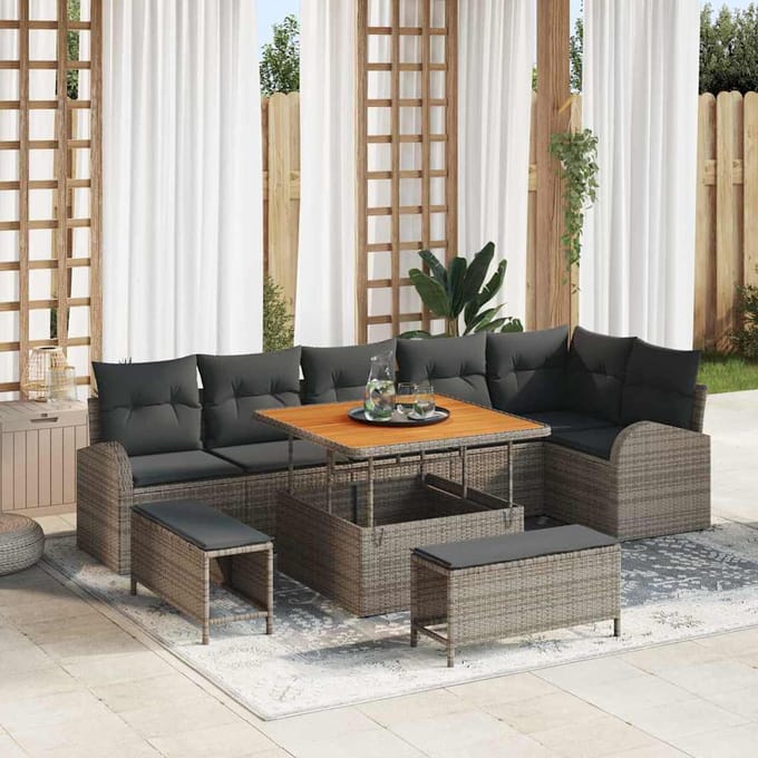 vidaXL - Tuinbank - Set - 9 - st - 8-Aantal - zitplaatsen - Grijs