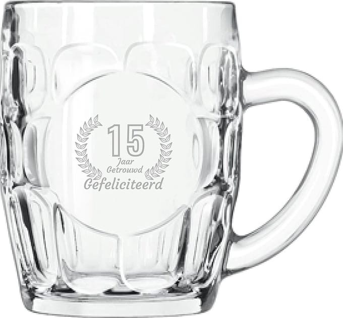 Gegraveerde Bierpul 55cl Gefeliciteerd 15 jaar getrouwd