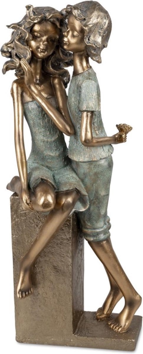Beeld - Liefde - 42x15x18cm - Polyresin - Kinderen - Goud - Bronz - Kunst