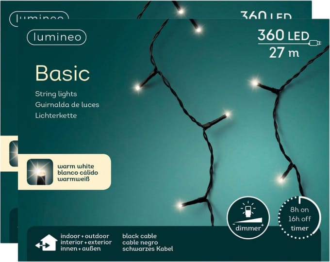 Kerstboomverlichting - 2x - LED - warm wit - 360 lampjes - 27 meter