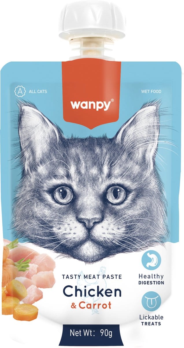 Wanpy - Smakelijke vleespasta Kip & Wortel - Kattensnack